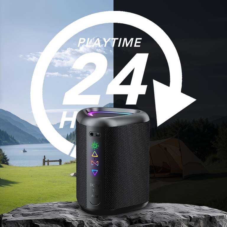 Enceinte Bluetooth Portable étanche IPX7 Avec Lumière LED - Bleu Foncé, Idéale Pour Extérieur, Fêtes, Voyages