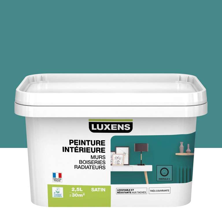 Sélection de pots de peinture Luxens 2.5L en promotion - Ex: Peinture pour mur, boiserie, radiateur intérieure satiné 2.5 L
