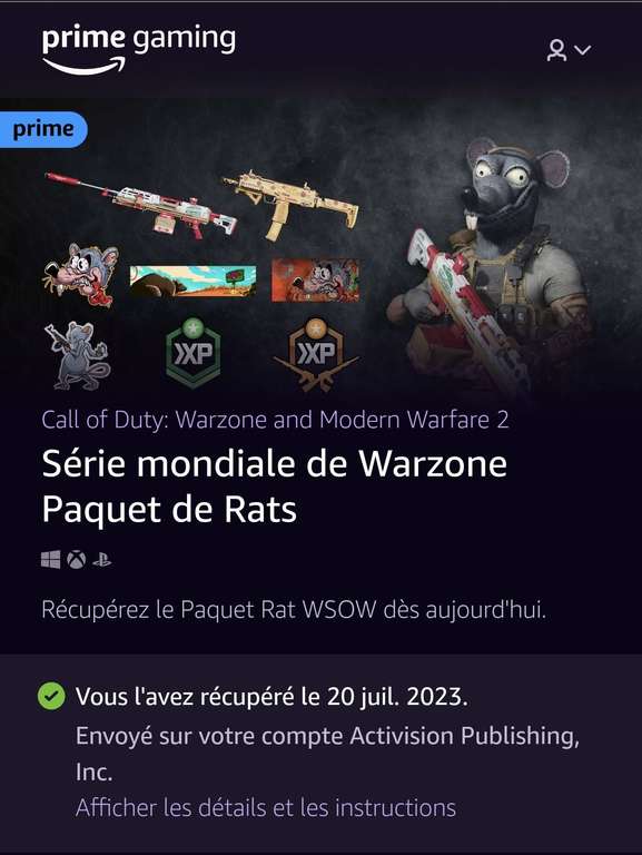 [Twitch/Prime Gaming] Contenu numérique : Serie mondiale de Warzone paquet de rats pour Call of Duty Modern Warfare 2 (Dématérialisé)