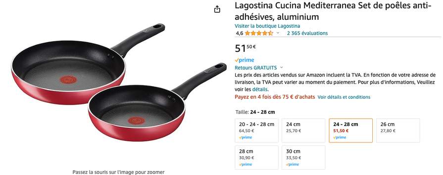 Lot de 2 poêles Lagostina Cucina Mediterranea - 24 cm, 28 cm, Tous feux  dont induction –