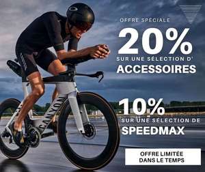 -20% sur une sélection d'accessoires et -10% sur 4 modèles de vélos de la gamme SPEEDMAX