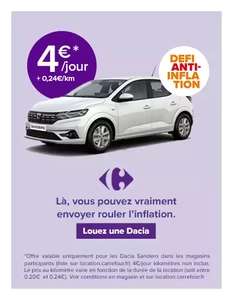 Location Voiture Dacia Sandero dès 4€ par jour + 0,24€/km (Sélection de magasins)