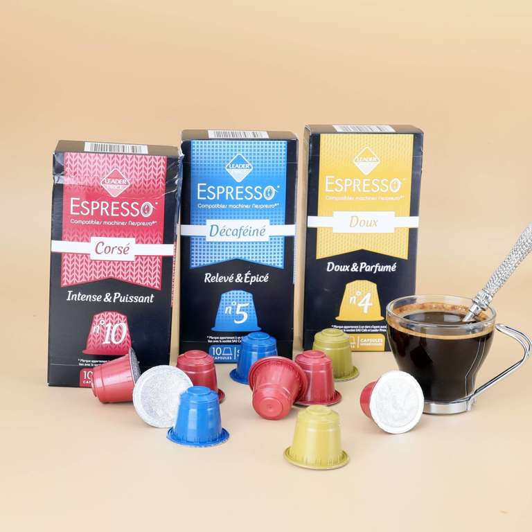 10 capsules Café espresso intensité 8 Compatibles Nespresso (Vendeur tiers - Leader Price)