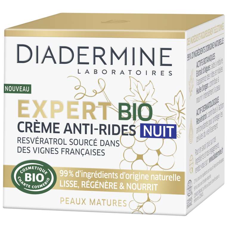 Sélection de Crèmes Diadermine en promotion - Ex: crème de nuit anti-rides peaux matures 50ml (via 10.42€ sur la carte)