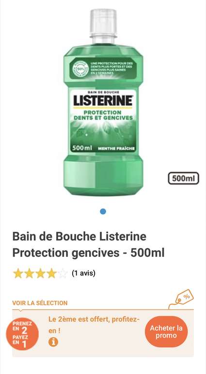 Lot de 2 Bains de Bouche Listerine Protection gencives - 500ml