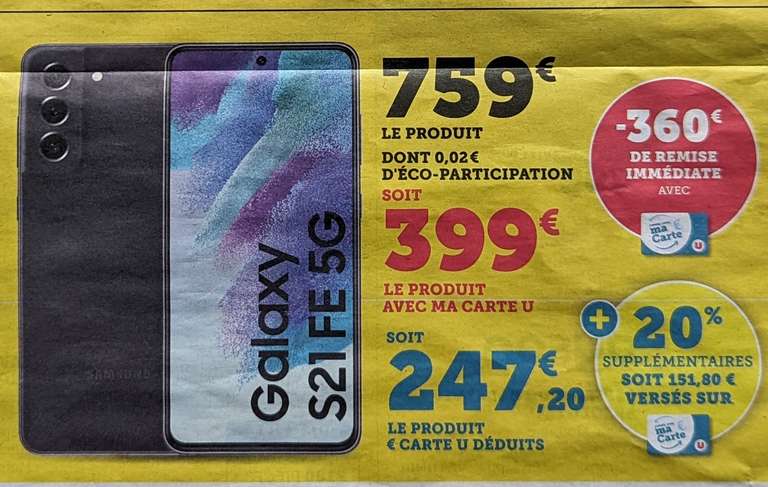 Samsung Galaxy S21 FE - stockage 128Go, ram 6Go (via 151.80€ sur la carte)