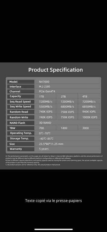 SSD interne M.2 NVMe 4.0 Netac - 2 To, Dissipateur inclus, Compatible PS5