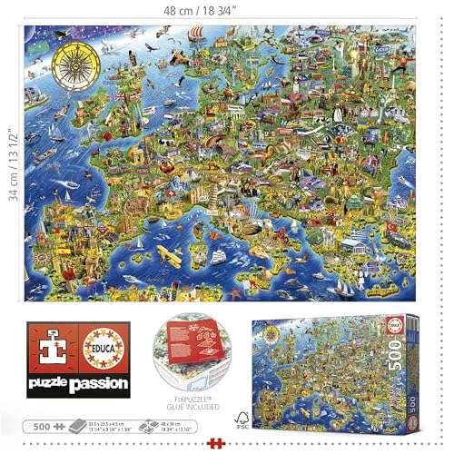 Puzzle Educa La Folle Carte d'Europe - 500 pièces