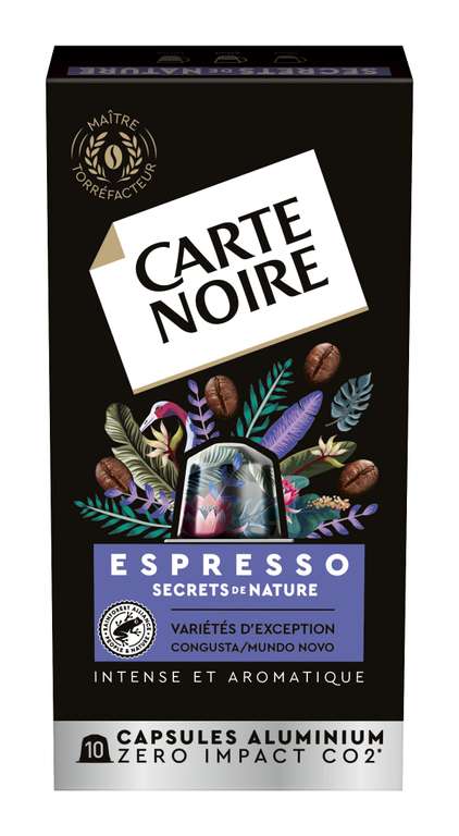 10 paquets de 10 capsules de café Carte Noire Café Secrets de Nature - Capsules Aluminium Compatibles Nespresso