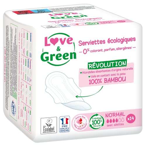 [Prime] Serviette hygiénique love&green (14 pièces)