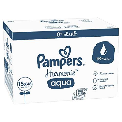 Lot de 15 paquets de Lingettes bébé Pampers Aqua Harmonie - 99% d'eau