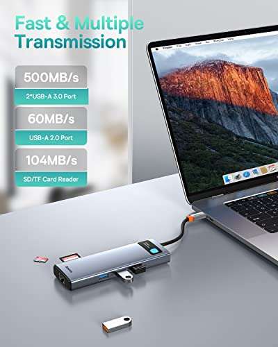 Hub USB-C Baseus 9 en 1 - HDMI 4k@120Hz + HDMI 4k@30Hz, 100W PD, lecteur de cartes SD/TF, 3 USB, LAN 1000 Mbps (Vendeur Tiers)