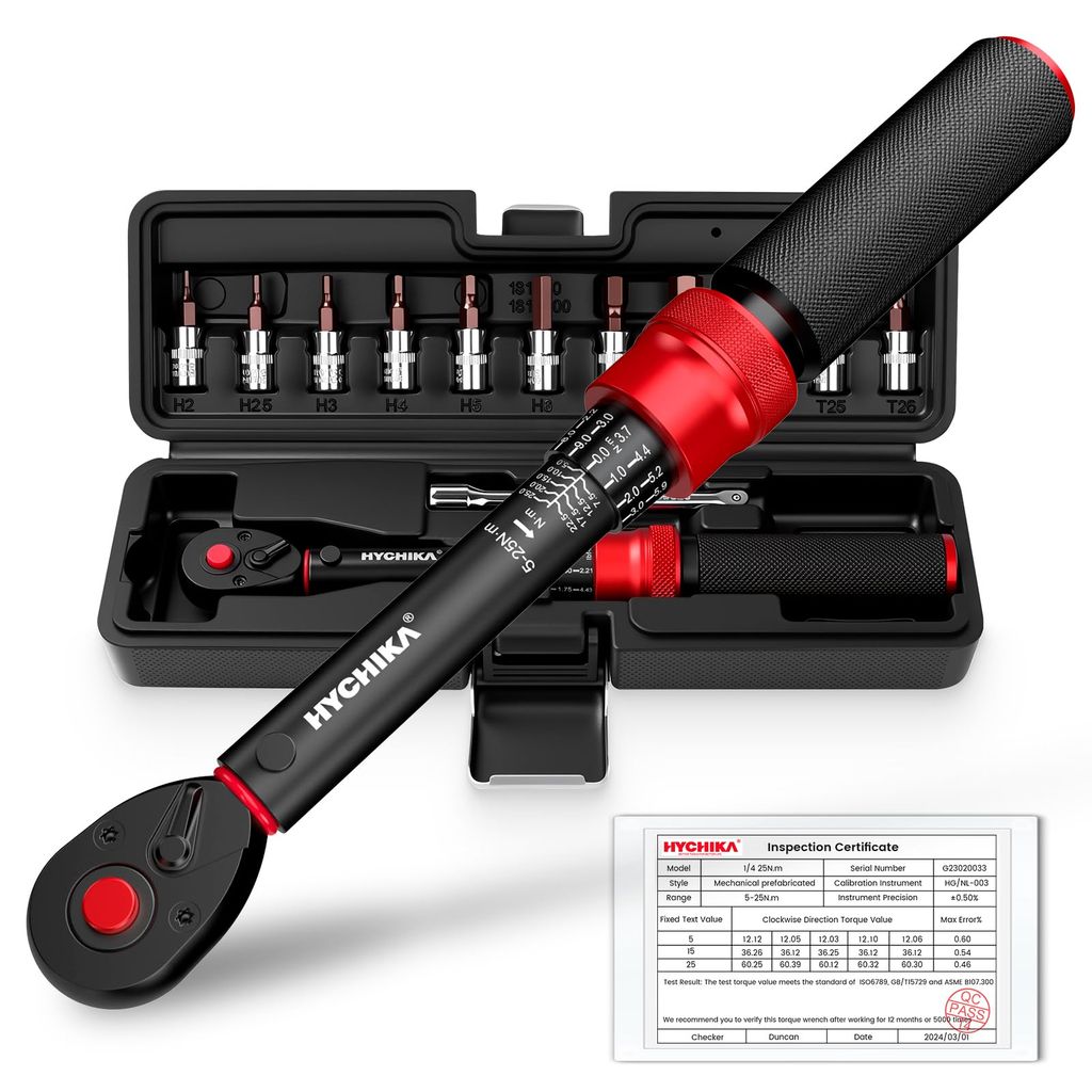 Clé Dynamométriques Hychika - Torque Wrenches 1/4", Précision ±2%, 5-25Nm