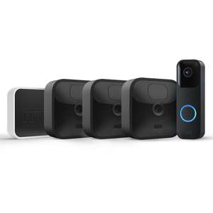 Blink Outdoor, Kit 3 Cameras de surveillance HD sans fil + Sonnette Visio résistante aux intempéries Vidéo HD, Alexa intégré