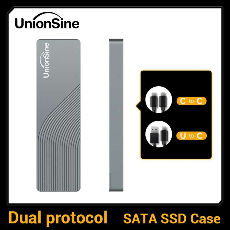 Boîtier SSD M.2 SATA & NVMe UnionSine MD202 - RTL9210B, USB-C 3.1 Gen 2, 10/6Gbps, BOT & UASP, M-Key B+M Key, Câble USB C-C et C-A