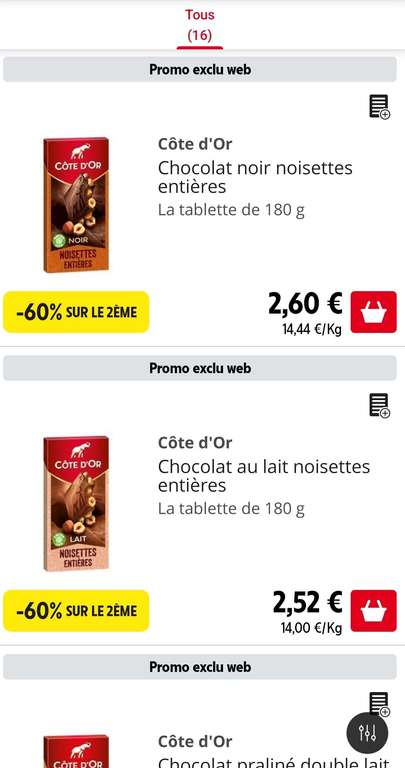 60% de réduction sur le 2ème Chocolat Côte d'or (parmi une sélection - Uniquement sur internet)