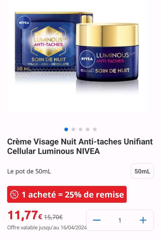 Sélection de Produits de la Gamme Nivea Cellular Luminous en Promotion - Ex : Crème Visage Jour Anti-Taches