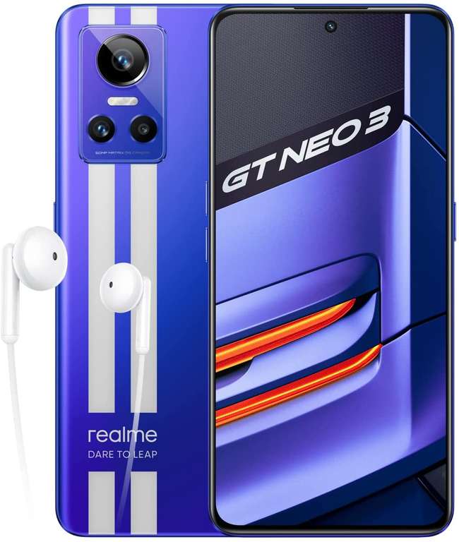 Smartphone ‎6.7" Realme GT Neo 3 5G - FHD+ SuperOLED 120Hz, Dimensity 8100, 12 Go RAM, 256 Go, SuperDart 150W (via remise paiement)