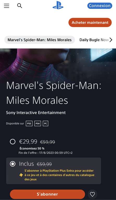 [Abonnés PS+ Extra] Marvel's Spider-Man Remastered via Upgrade Marvel's Spider-Man: Miles Morales en Ed. Ultimate sur PS5 (Dématérialisé)