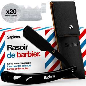 Rasoir Coupe Choux Barbe Sapiens Barbershop + 20 Demi-Lames de Rasoir Derby + Pochette de Transport (Vendeur tiers)