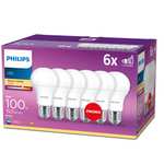 Lot de 6 Ampoules Philips LED Equivalent - 100W, E27 Blanc chaud, Non dimmable, Plastique