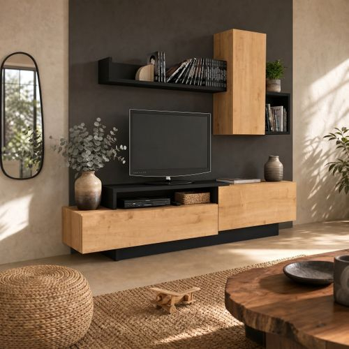 Meuble TV Kastle - Imitation chêne et no