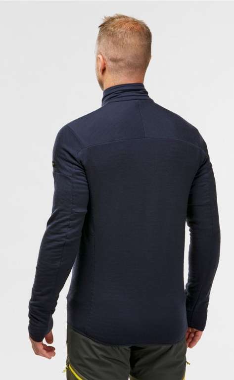 Sous-veste homme de trek ou randonnée en laine Mérinos Forclaz MT900 - Bleu / noir (diverses tailles)