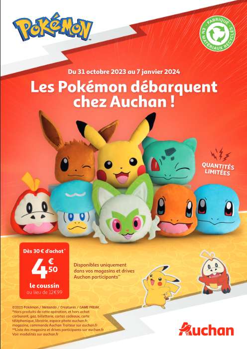 Coussin Pokémon à 4.50€ dès 30€ d'achat (hors exceptions) –