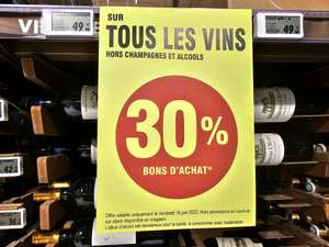 30% offerts en bons d'achat sur les Vins (Hors Champagne et Alcools) - Vitry-sur-Seine (94)