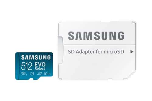 Carte mémoire microSDXC Samsung Evo Select MB-ME512KA/UE - 512 Go, UHS-I, U3, 130 Mo/s, avec Adaptateur SD
