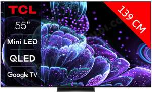 TV 55" Mini-LED QLED TCL 55C831 (2022) - HDMI 2.1, 144Hz, VRR, ALLM, Google TV, Dolby Vision IQ, HDR10+ (Via ODR de 200€)