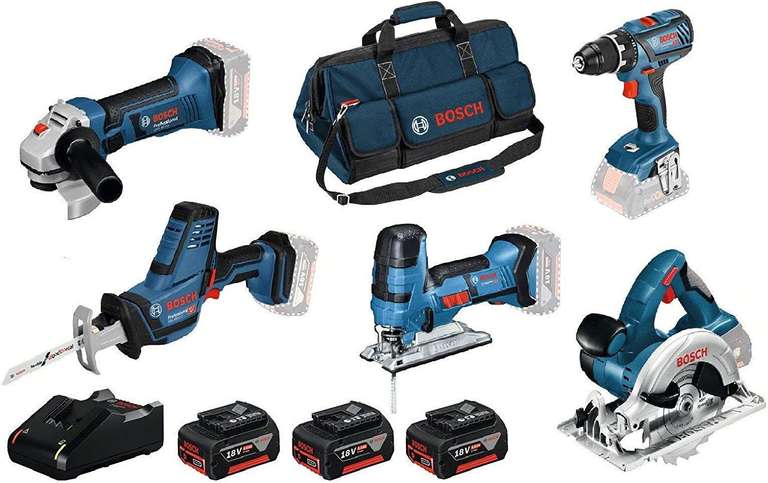Sélection de produits Bosch Professionnal en promotion -Ex: Lot de 5 outils sans fil 18V + 3 batteries 4Ah + chargeur + sacoche (0615990L59)