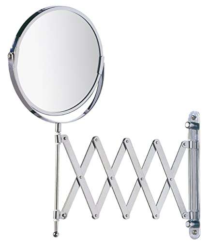 Miroir cosmétique grossissant 300% Wenko - Bras télescopique et pivotant, acier chromé, 19 x 38.5 x 50 cm