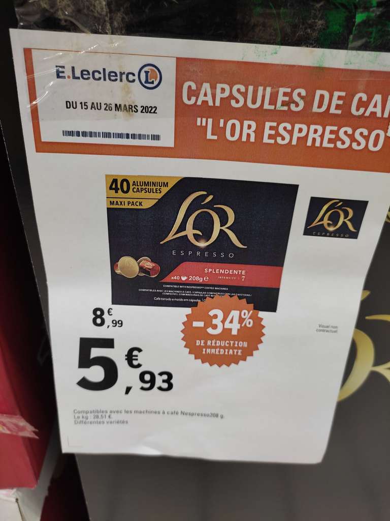Boite de 40 capsules de café Capsule L'Or Espresso - Bonneuil-sur-Marne (94)