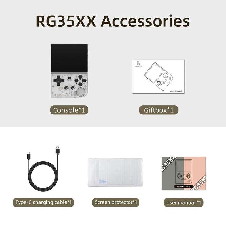Console de jeu open source ANBERNIC RG35XX (sans jeu) - Ecran IPS 3.5", processeur ATM7039S, batterie 2600 mAh, gris ou blanc