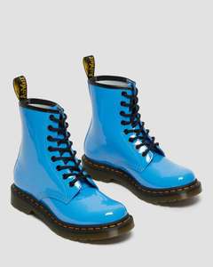 Boots Femme Dr Martens 1460 - Cuir verni bleu à lacets (tailles 36-37-38-39-42)