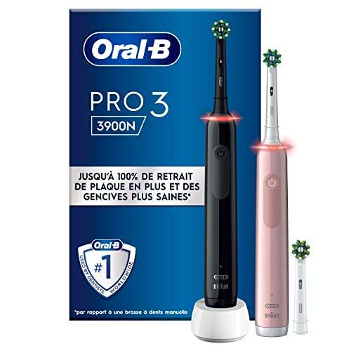 [Prime] Lot de 2 brosses à dent électrique Braun Oral-B Pro 3 3900N - noir et rose (Via ODR 20€)