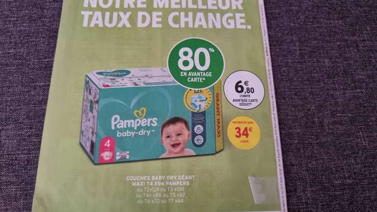 Paquet de Couches Pampers Baby Dry Géant Maxi - Différentes Tailles (via 27.20€ sur la Carte de Fidélité + BDR 2€ - Magasins Participants)
