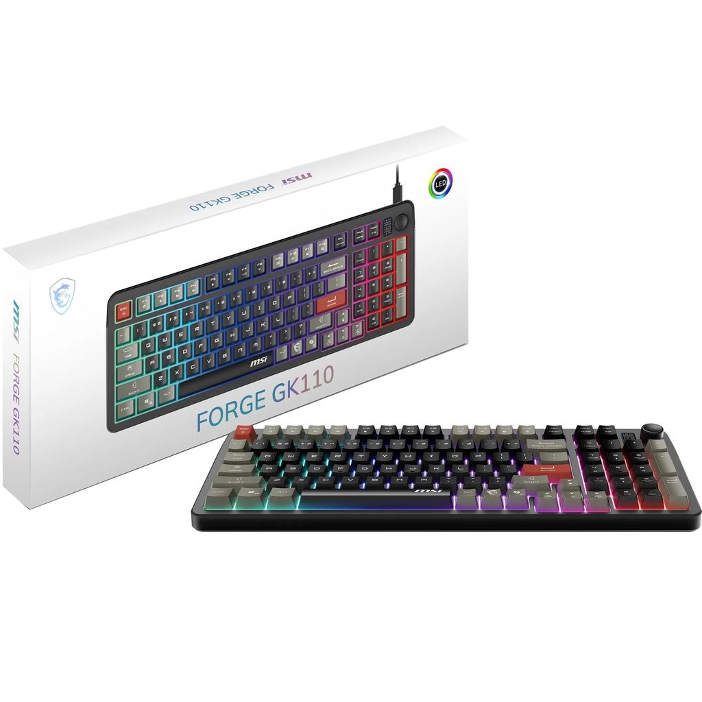 Clavier filaire MSI Forge GK110 - Switches à Membrane, RGB, Éclairage & Touches Multimédia, Base Antidérapante, Inclinaison Réglables
