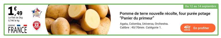 Filet de pomme de terre nouvelle récolte - Calibre 40/70mm, Cat 1, diverses variétés, 2kg