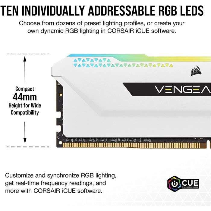 Kit Mémoire RAM 32 Go Corsair Vengeance CMH32GX4M2E3200C - 32Go (2 x 16Go), RGB Pro SL, DDR4, 3200 MHz, 1.35V