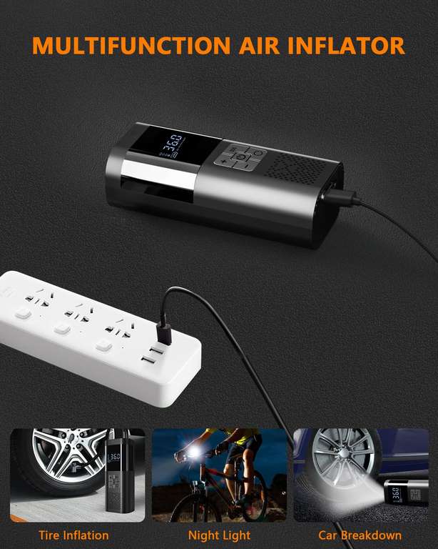 Compresseur D'air Portable Sans Fil - Gonfleur Pneus Digital 120W, Batterie Rechargeable Pour Voiture, Vélo - 12