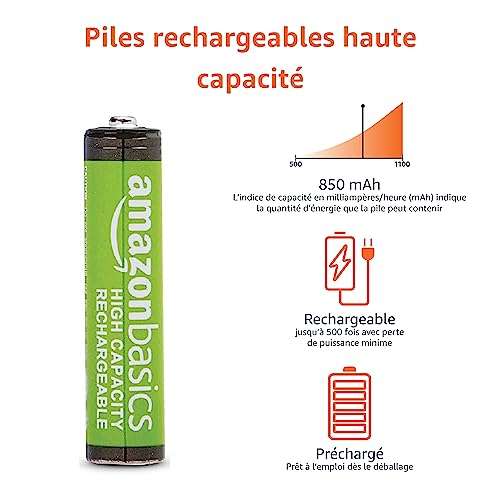 Lot de 8 piles rechargeables AAA  Basics haute capacité