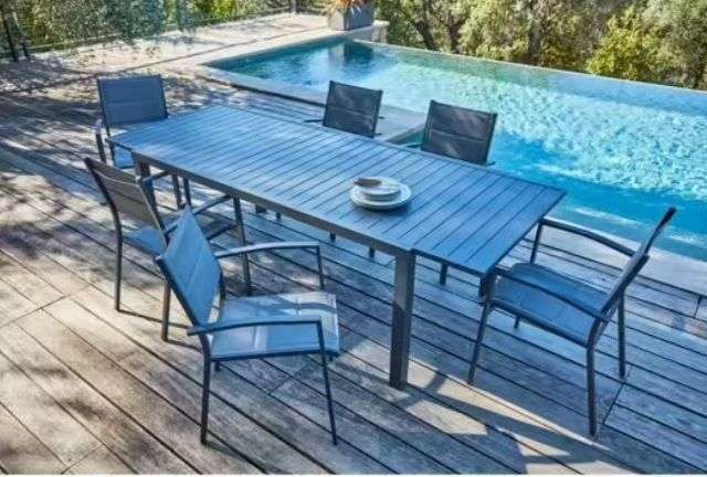 Table extensible + 6 fauteuils aluminium Hyba Canberra - 180/240 cm
