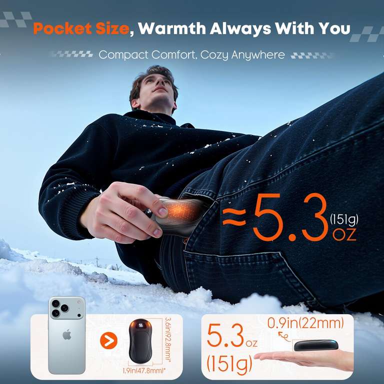 Chaufferette Main Rechargeable USB-C - 6000 MAh, 3 Niveaux De Chaleur Jusqu'à 55°C - Pour Ski, Camping, Hiver - 4