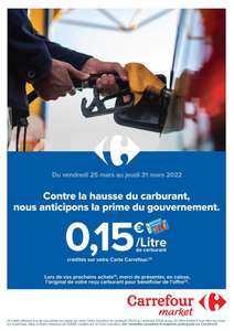 0.15€ crédité sur la carte de fidélité par litre de carburant acheté (99 L max.)