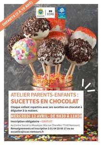 Atelier gratuit sucettes en chocolat à Nemours (77)