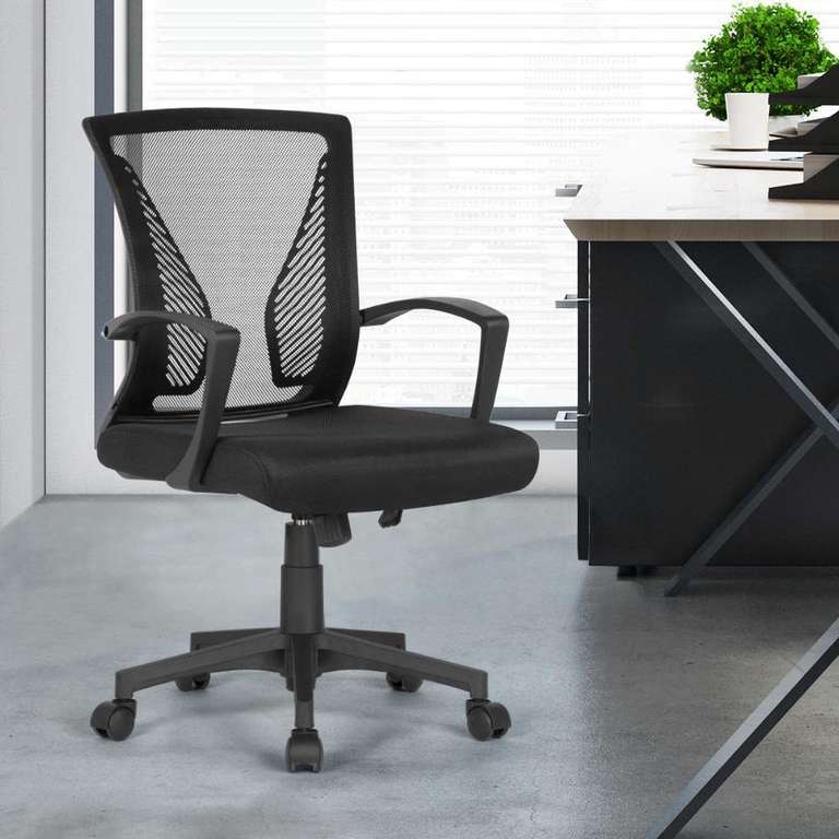 Chaise de bureau ergonomique à hauteur réglable Yaheetech - noir, dossier  en maille (vendeur tiers) –