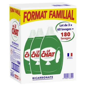 Lot de 3 bidons de Lessive Le Chat Bicarbonate Expert - 3 x 3L (via 27,99€ sur la carte fidélité)