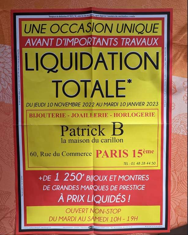 Sélection de Produits en Promotion (Liquidation Totale) à la Bijouterie Joaillerie Patrick. B - 15e, Paris (75)